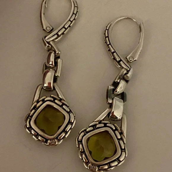 John Hardy,Elegant Silver and Yellow Gemstone Earrings - Picture 3 of 7